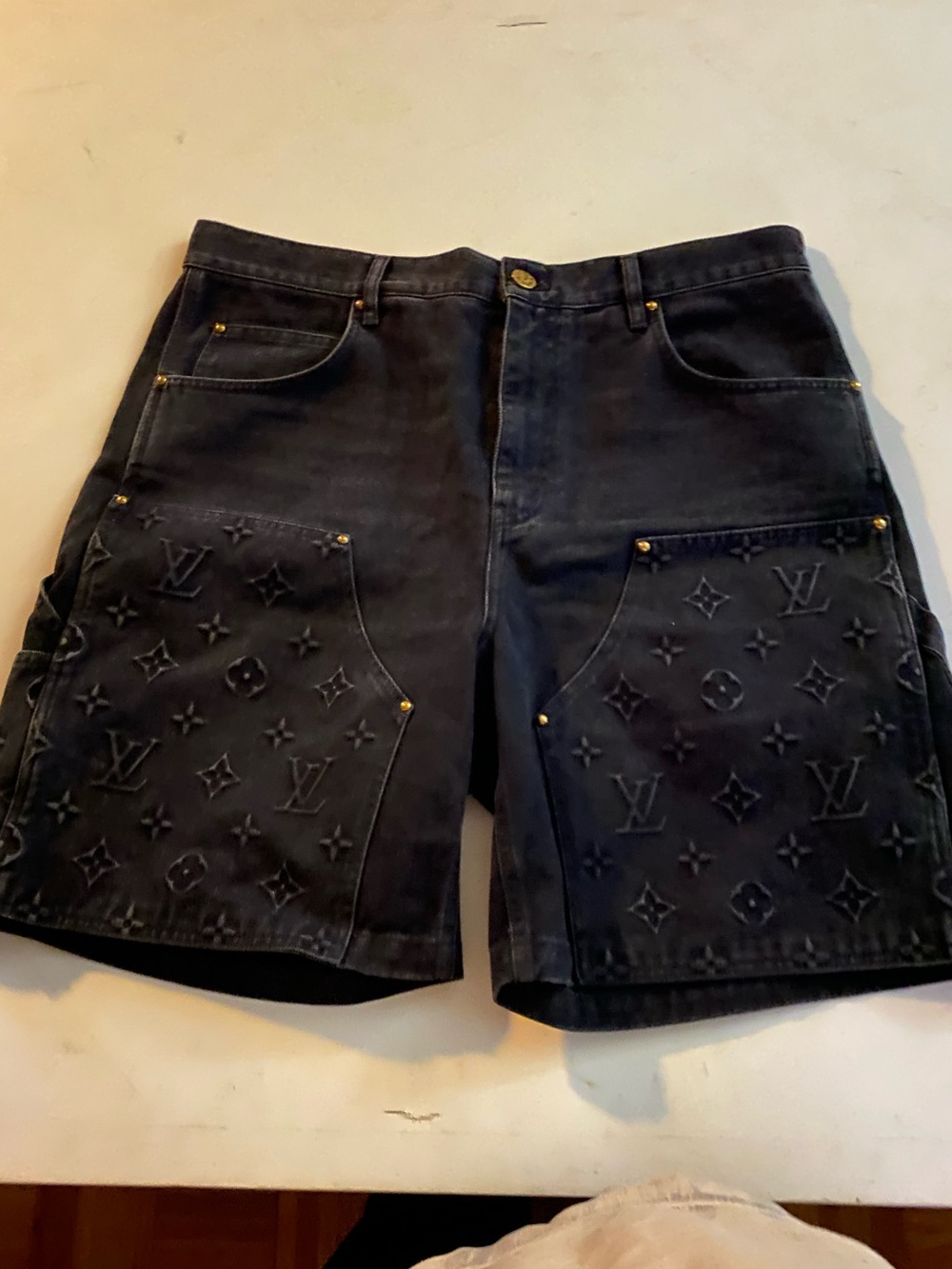 Louis Vuitton Black Embossed Denim Men’s Shorts